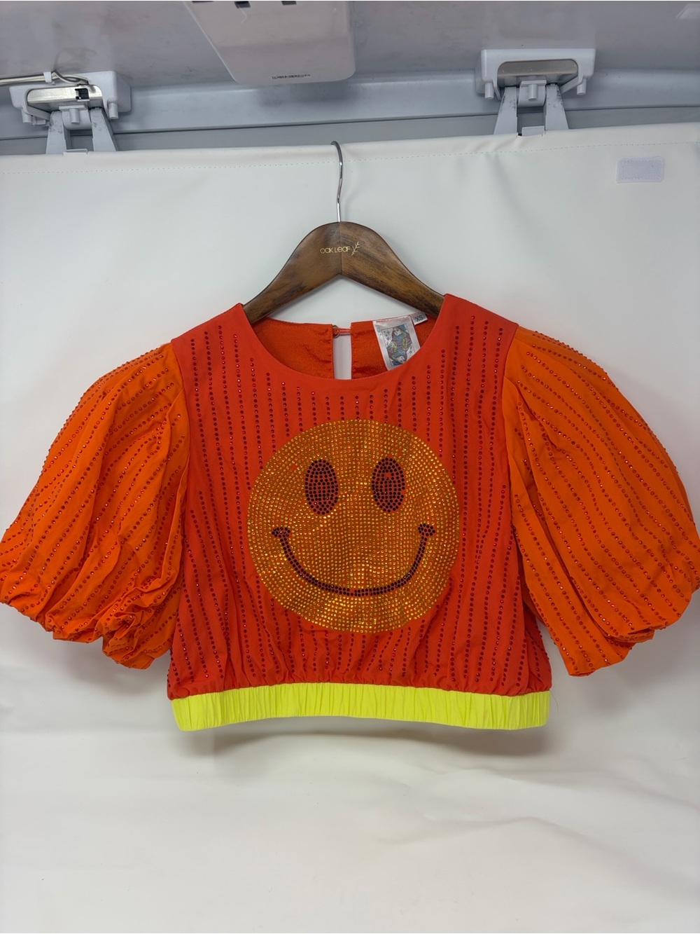Queen Of Sparkles Embellished Bright Orange Beaded Top with Playing Card Label